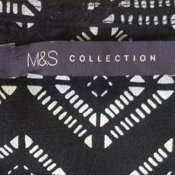 M&S COLLECTION INDIGO GEOMETRIC PRINT LINEN SHIFT DRESS SIZE US 8 UK 12 - Picture 4 of 9